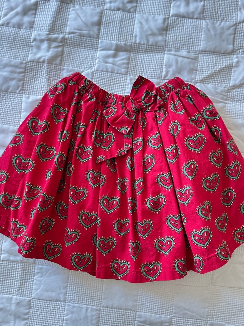 Red Heart Print Skirt with Bow